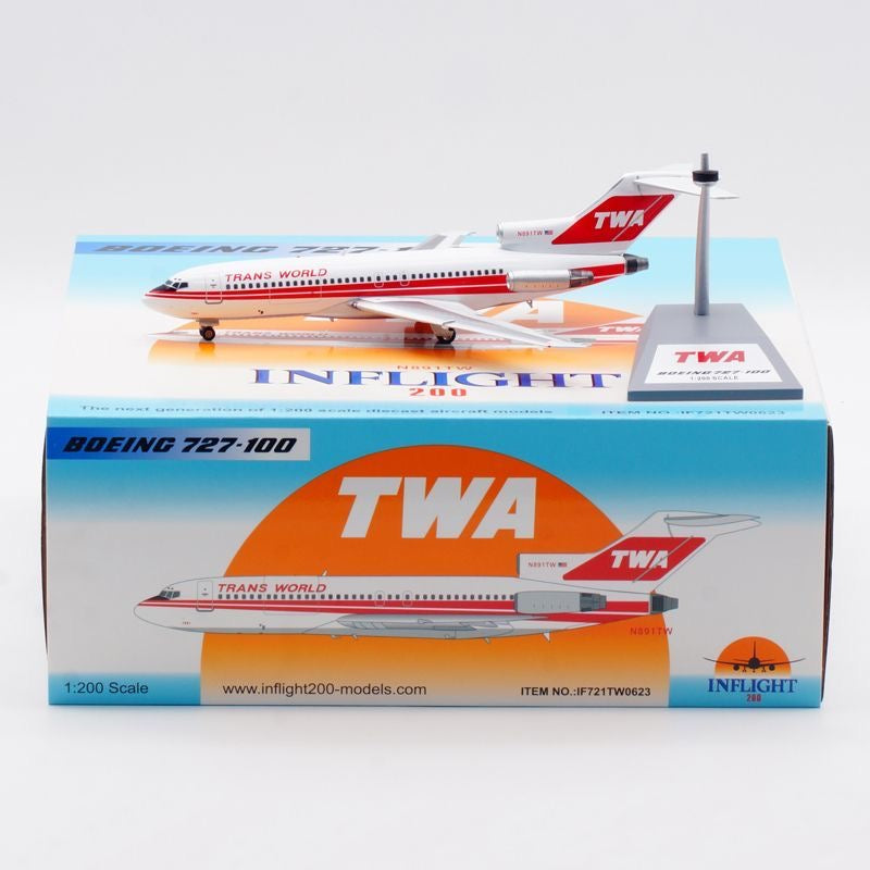 1:200 TWA B727-100 N891TW Alloy Airplane Model